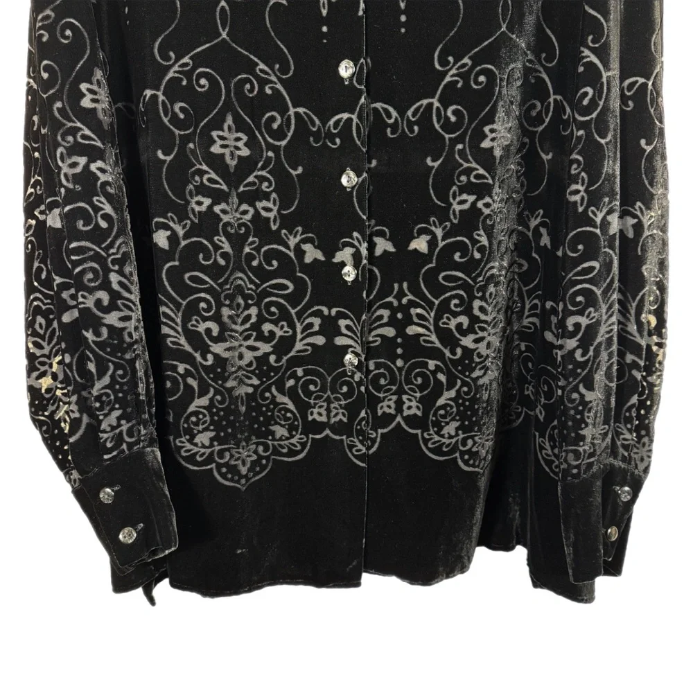 Working Classics Designs & Co. Silk Blend Velvet Burn Out Blouse Top 22/24 Black - Picture 3 of 7